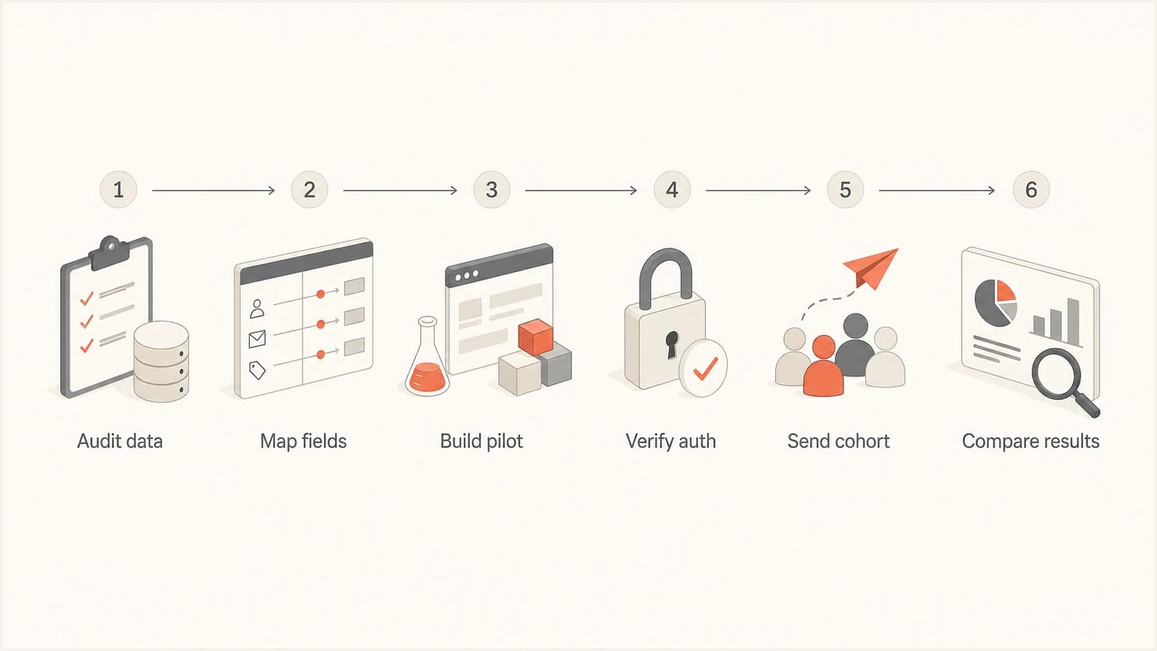Migration flow from data audit to result comparison.
