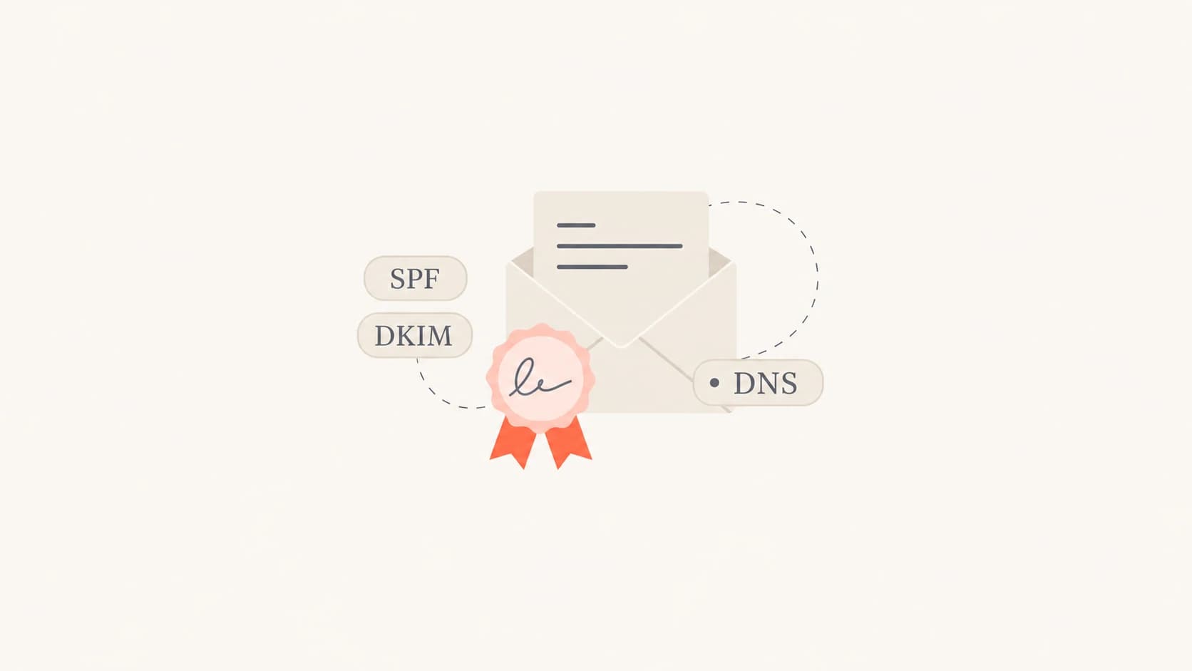 An email authentication concept with SPF, DKIM, and sender identity signals.