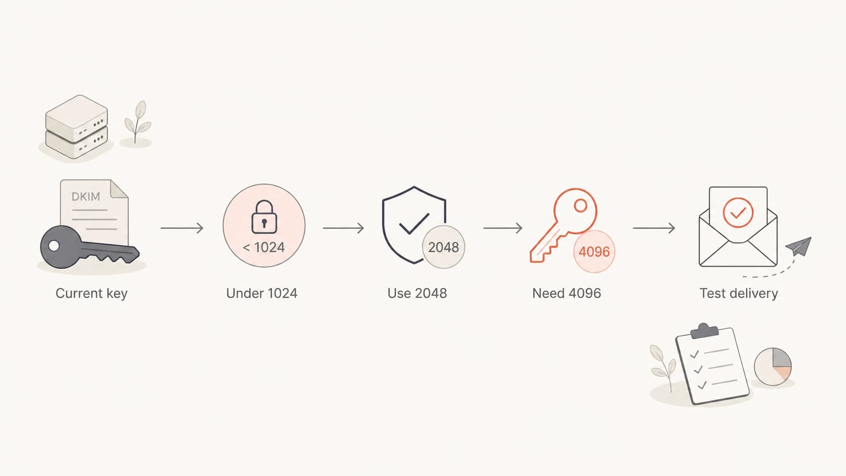 A flowchart showing when to replace weak DKIM keys and when to test 4096-bit keys.