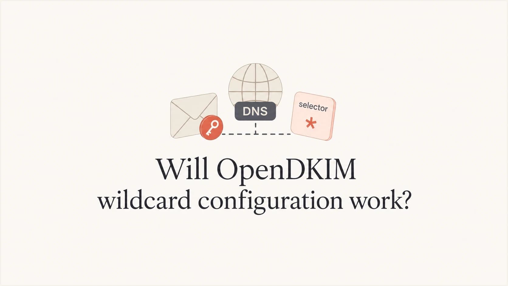 OpenDKIM wildcard configuration shown as a DKIM key and selector diagram.
