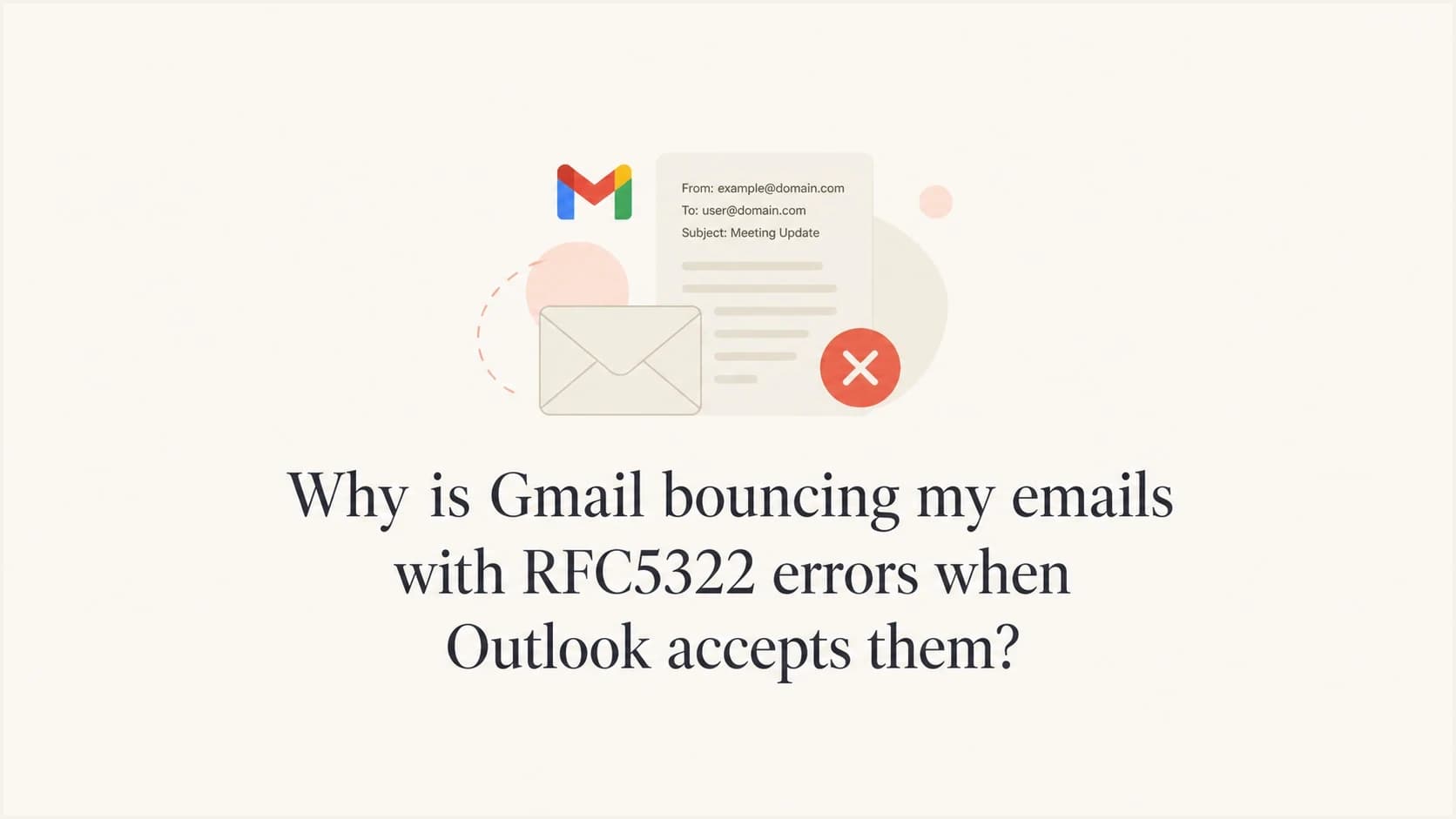 Gmail RFC 5322 bounce caused by invalid email headers while Outlook accepts the message.