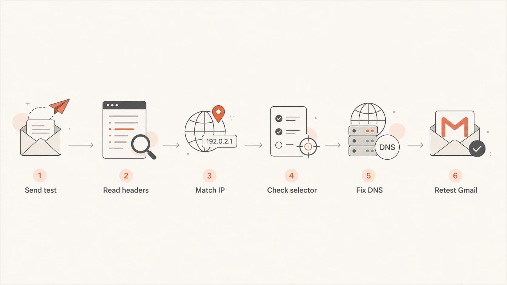 A flowchart showing how to diagnose and fix Gmail 550 5.7.26 authentication bounces.