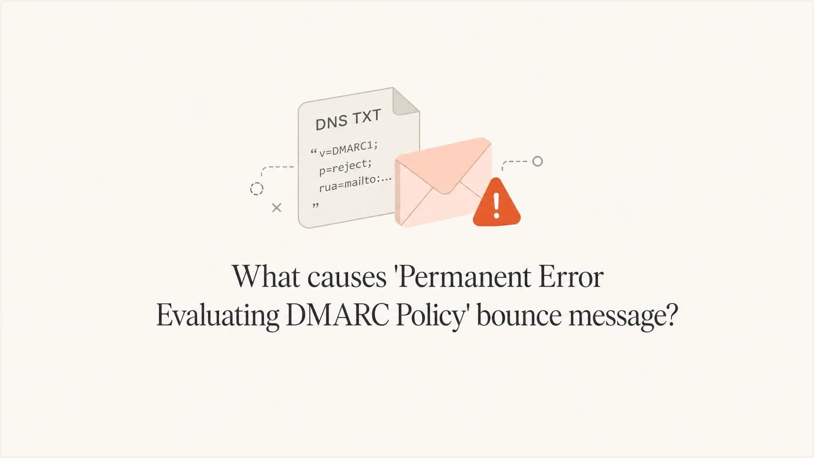 A DMARC policy evaluation error shown as a DNS record and warning marker.