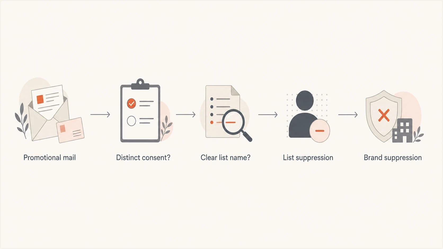 A flowchart for choosing list-level or brand-level unsubscribe suppression.