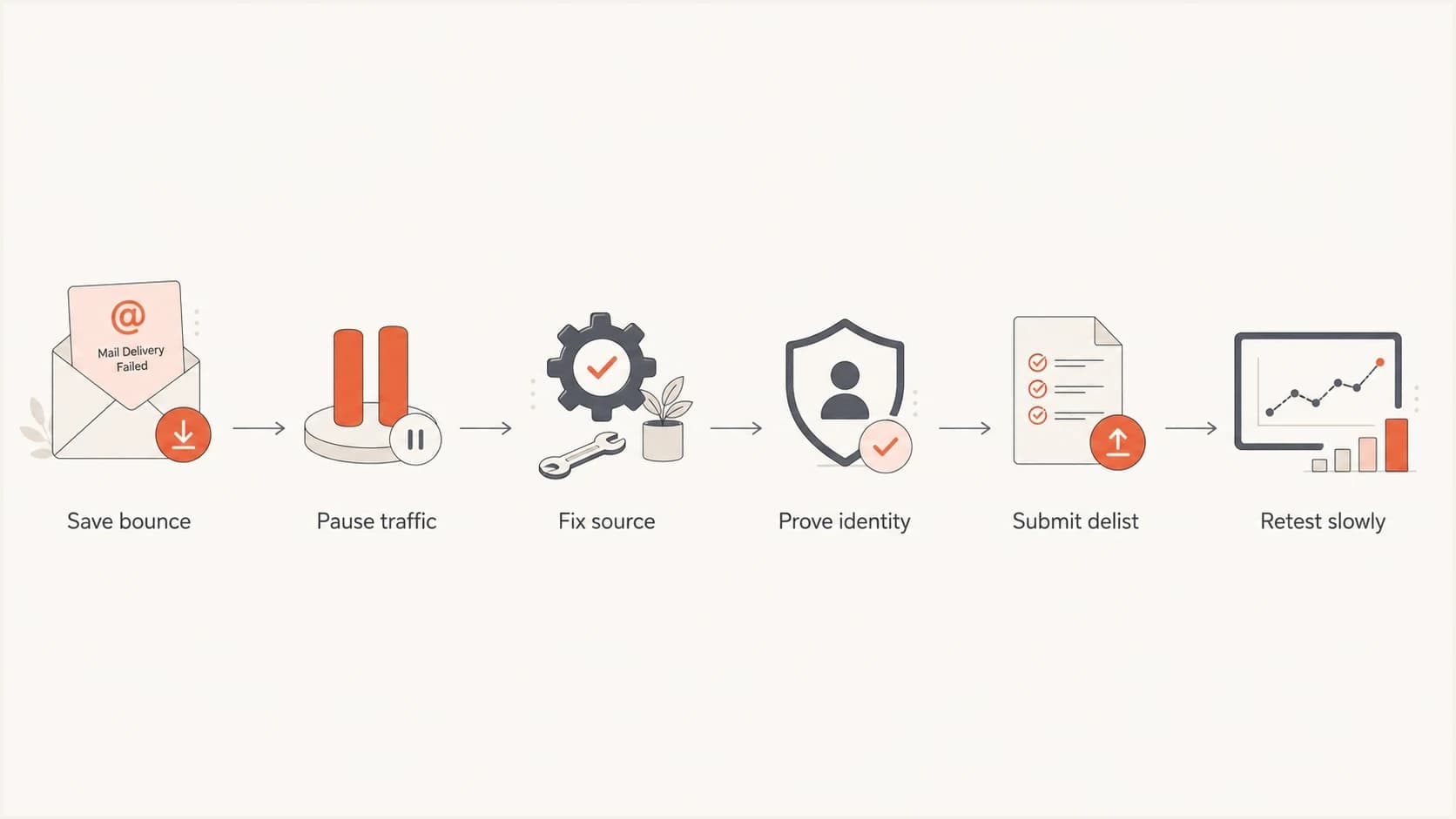 Six-step flow for resolving an Office 365 blocked sending IP.