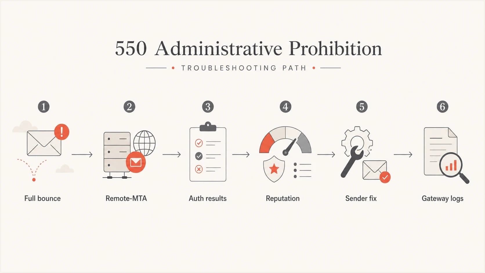 Flowchart showing how to investigate a 550 administrative prohibition bounce.
