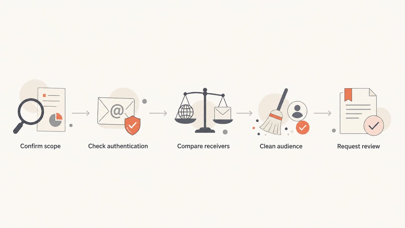 Five-step Cloudmark diagnosis flow from scope confirmation to review request.