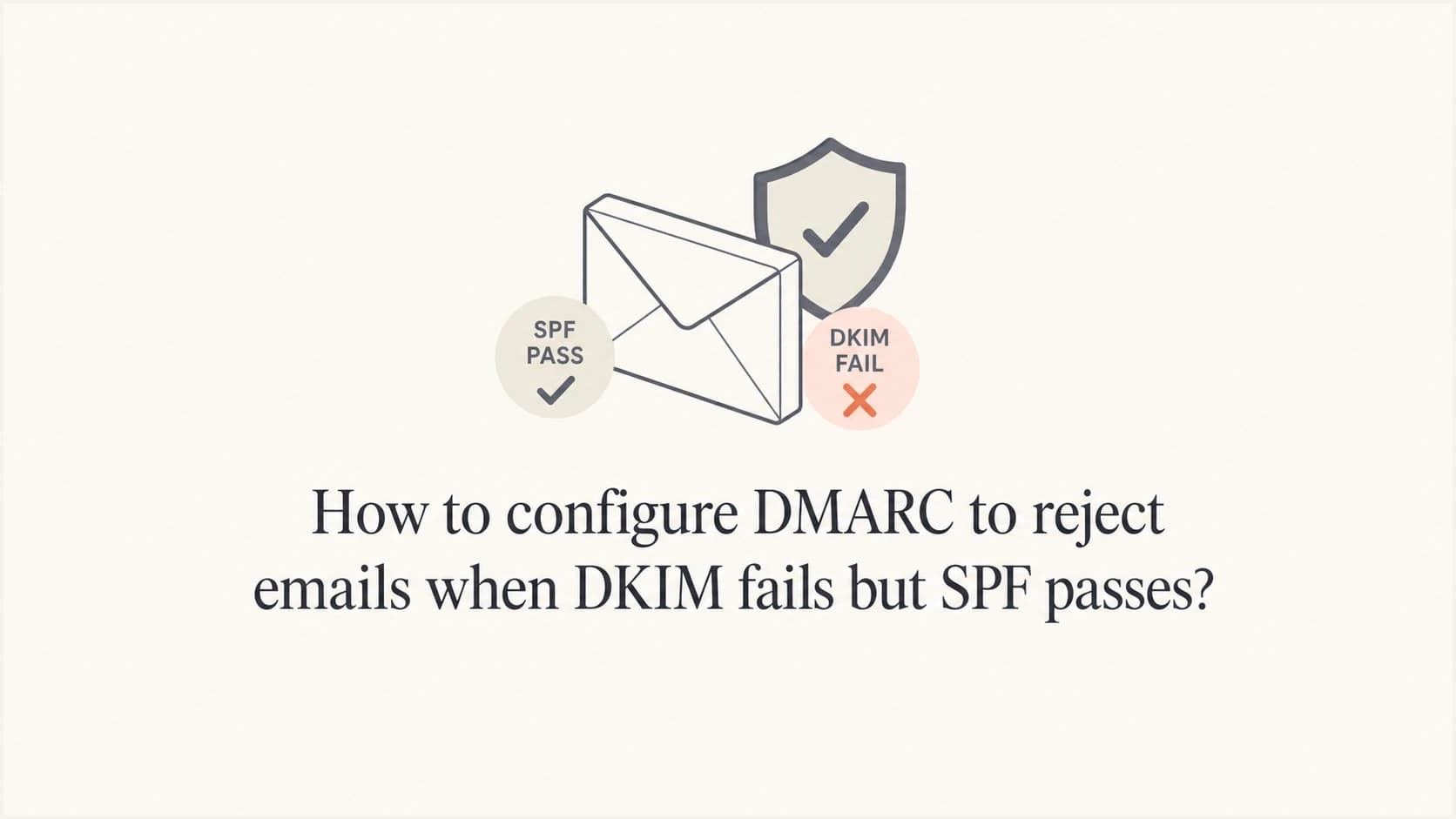A calm editorial thumbnail about DMARC policy logic when SPF passes and DKIM fails.