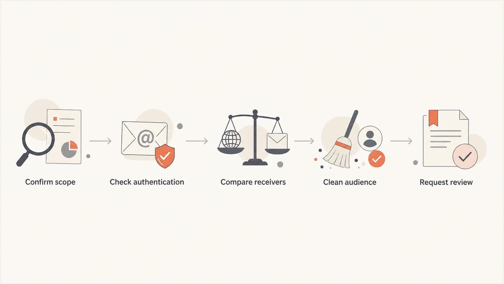Five-step Cloudmark diagnosis flow from scope confirmation to review request.