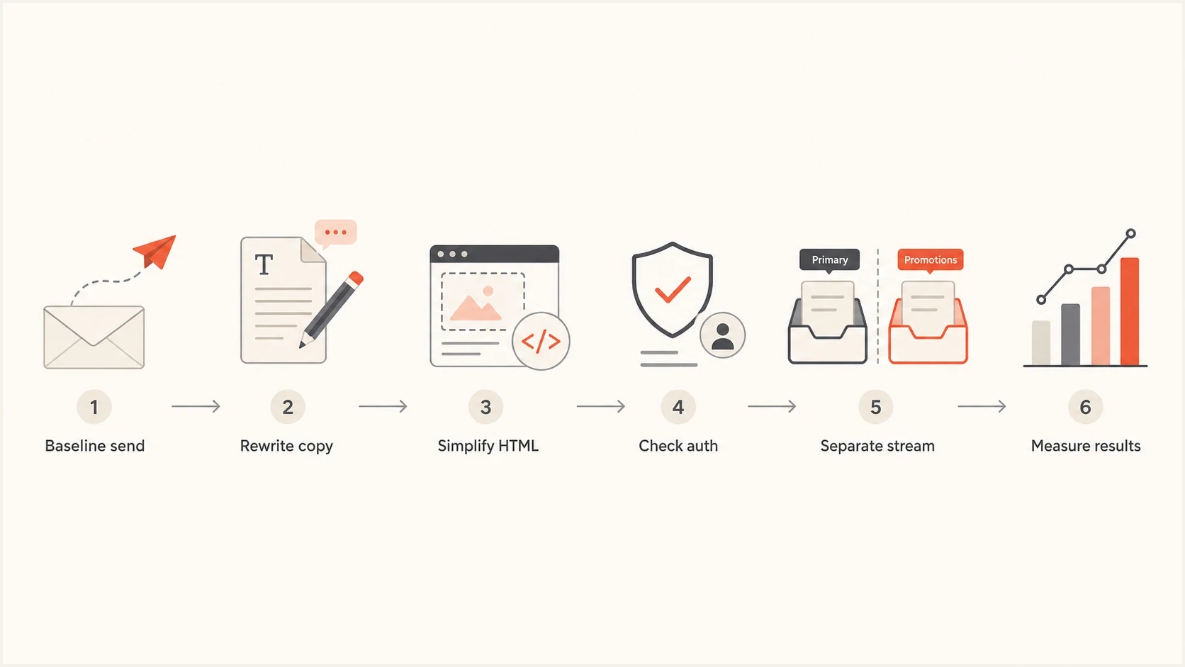 Flowchart for testing Gmail tab placement changes one step at a time.