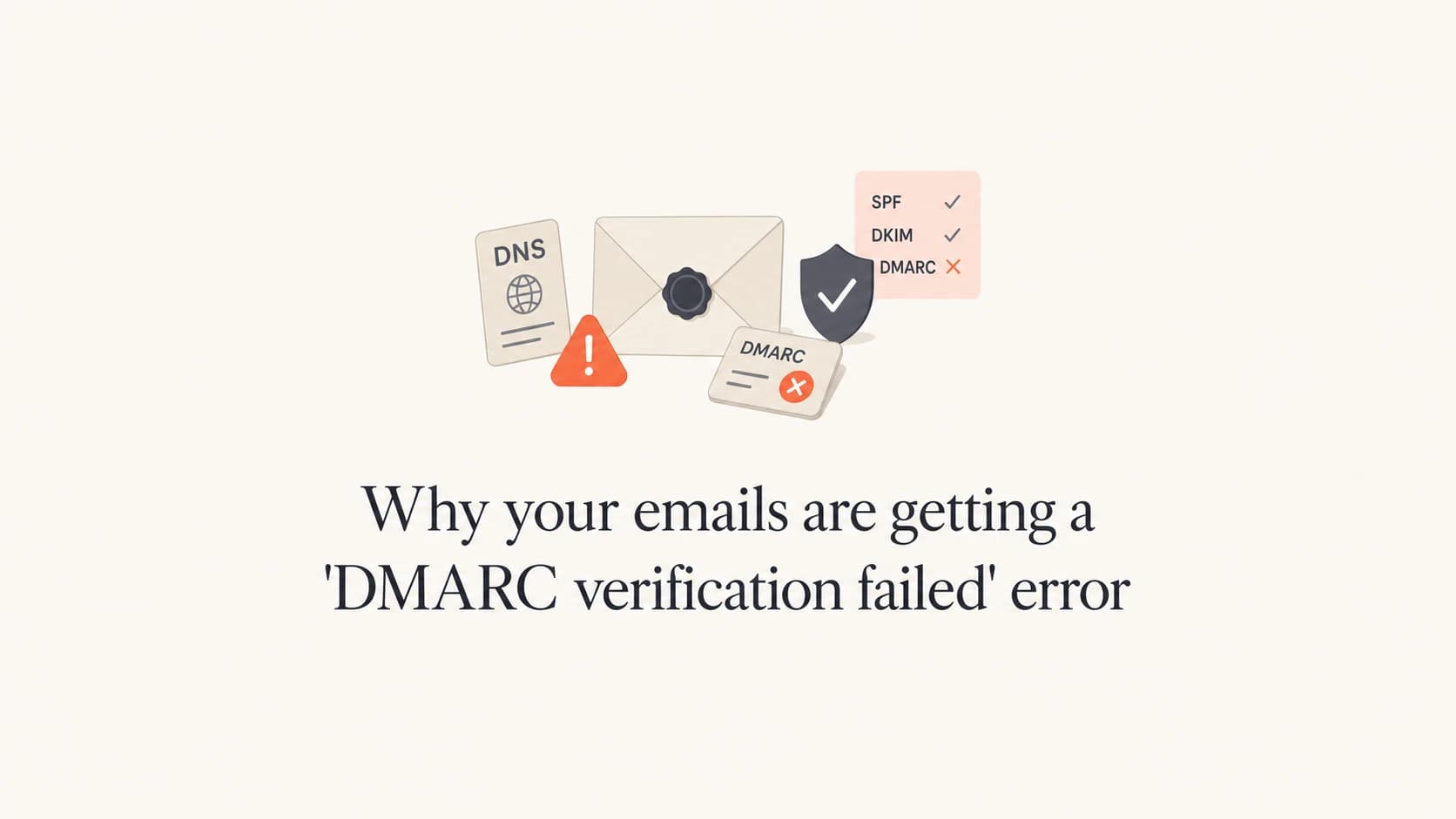 A calm editorial thumbnail about a DMARC verification failed error.