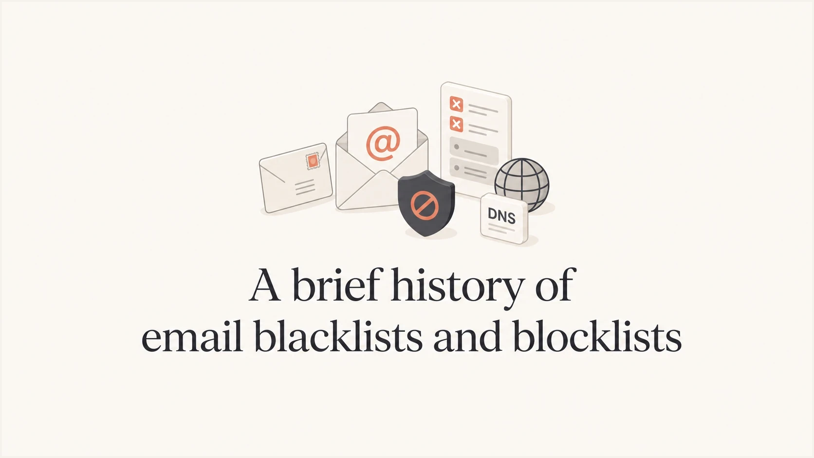 A calm editorial thumbnail for a history of email blacklists and blocklists.