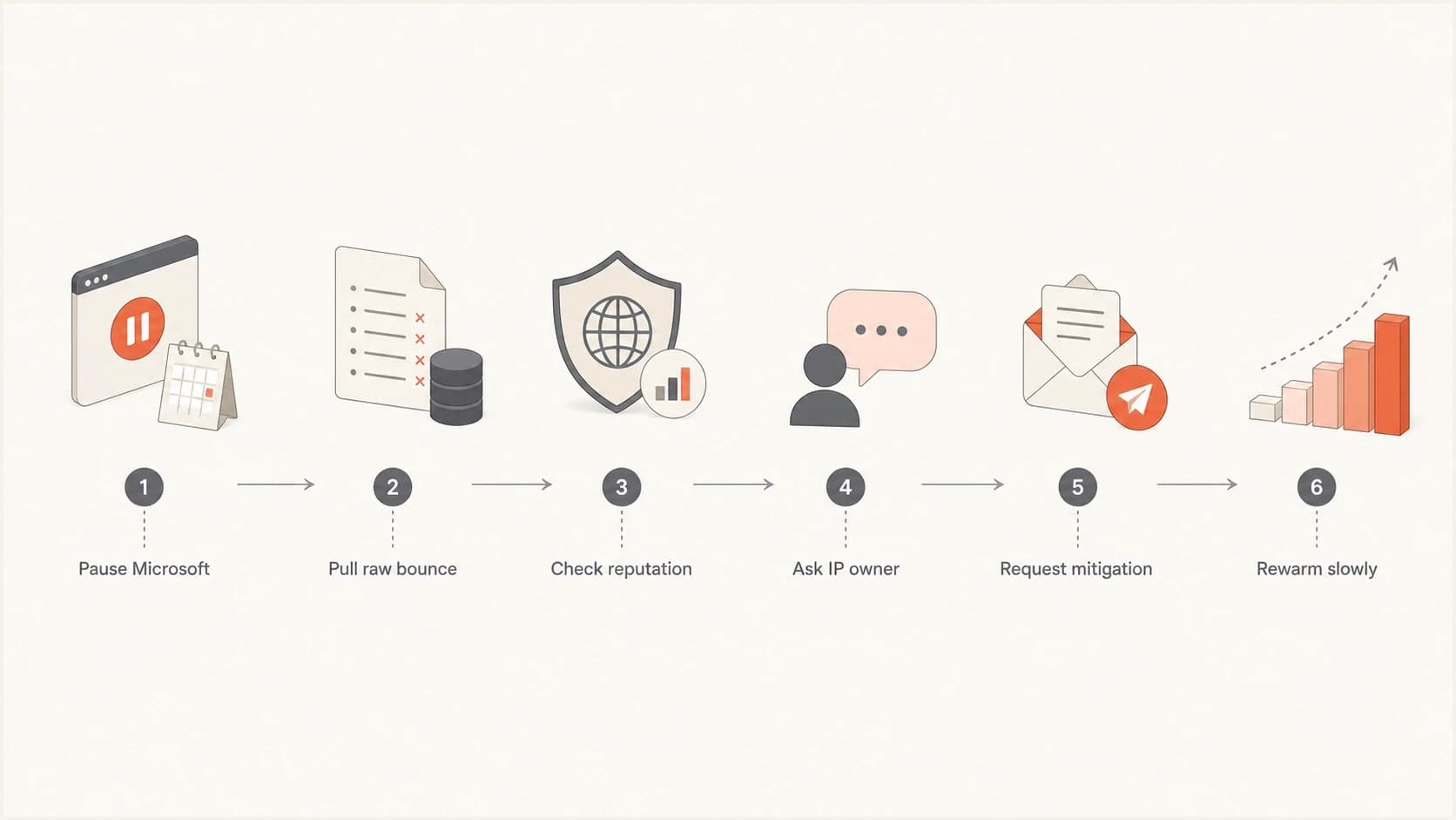 Flowchart showing how to recover from a Microsoft IP warming block.
