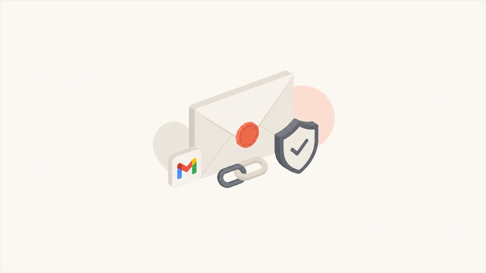 Gmail email warning concept with link and authentication icons.