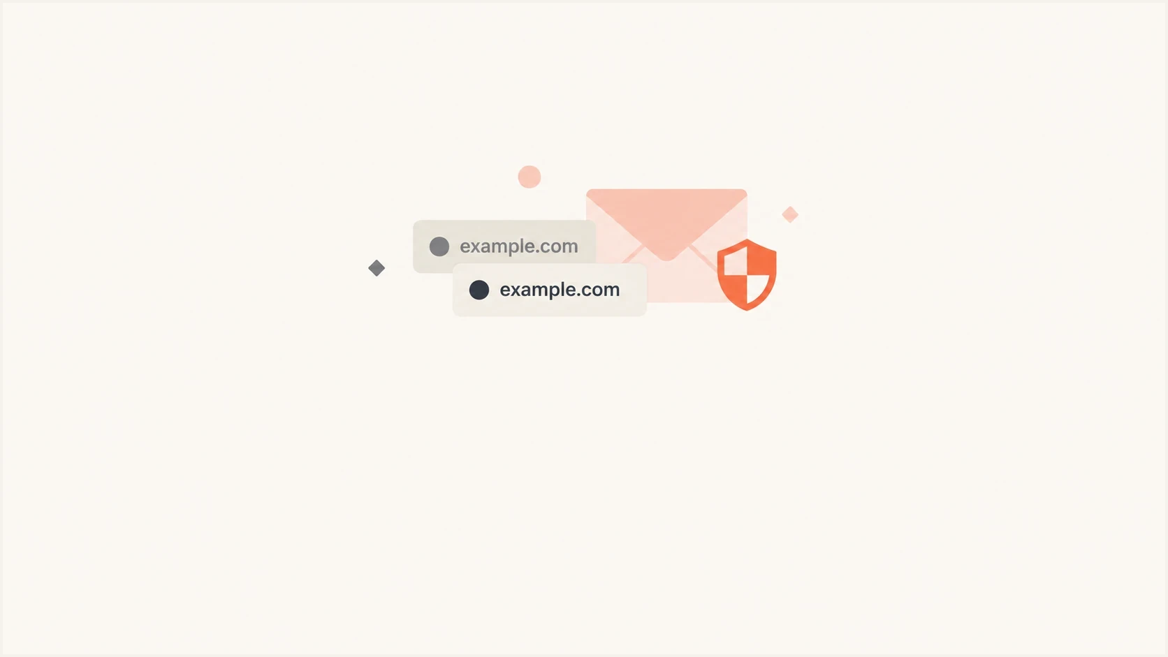 Two similar domain tags, an envelope, and a shield show cousin-domain email risk.