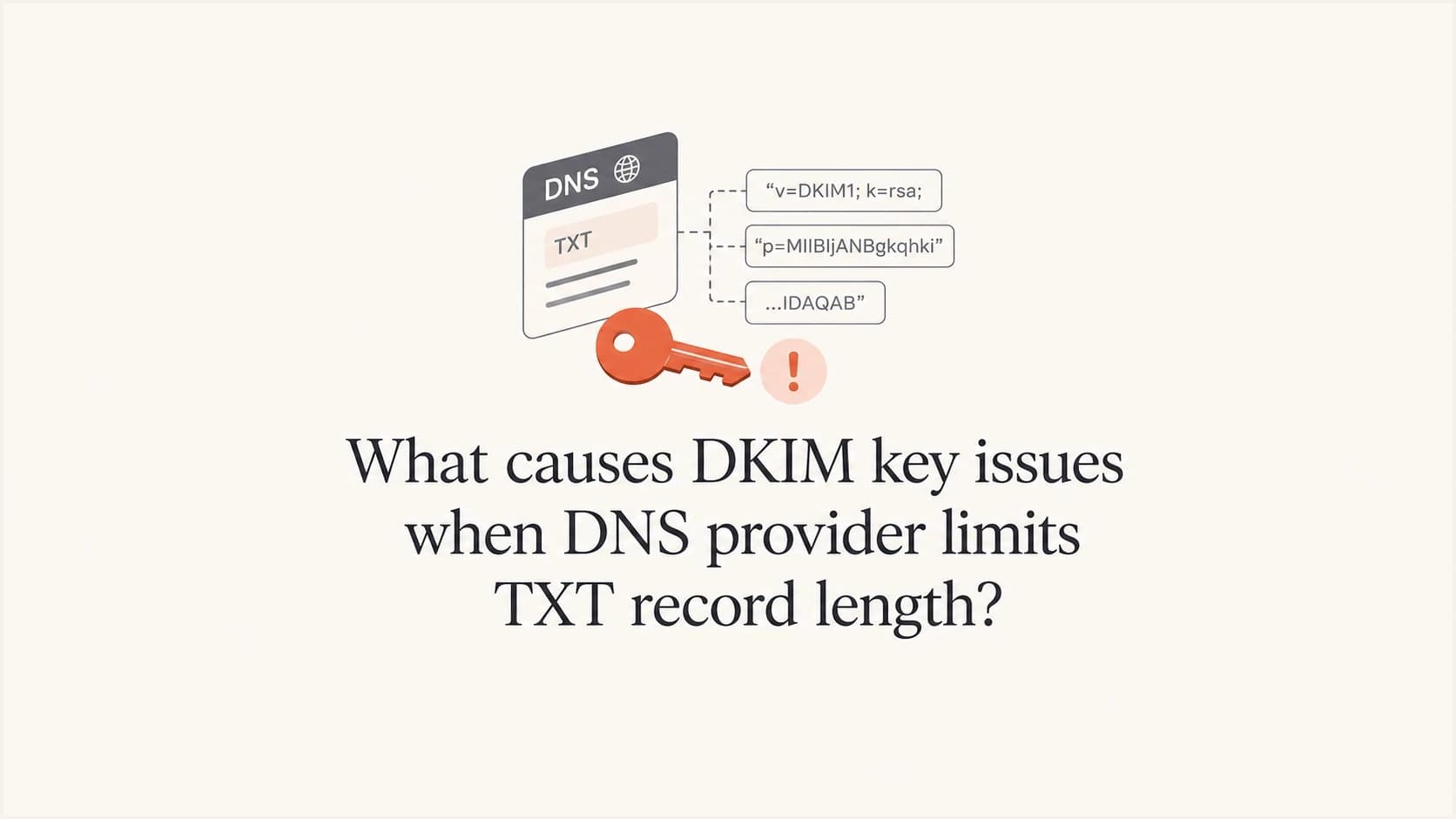 A DKIM key shown as quoted DNS TXT fragments inside a clean editorial thumbnail.