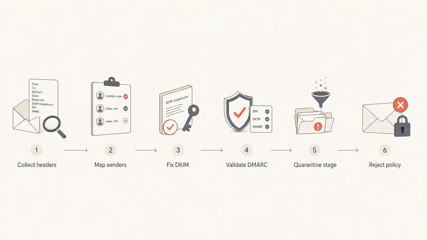 Flowchart showing how to move DMARC from monitoring to reject safely.