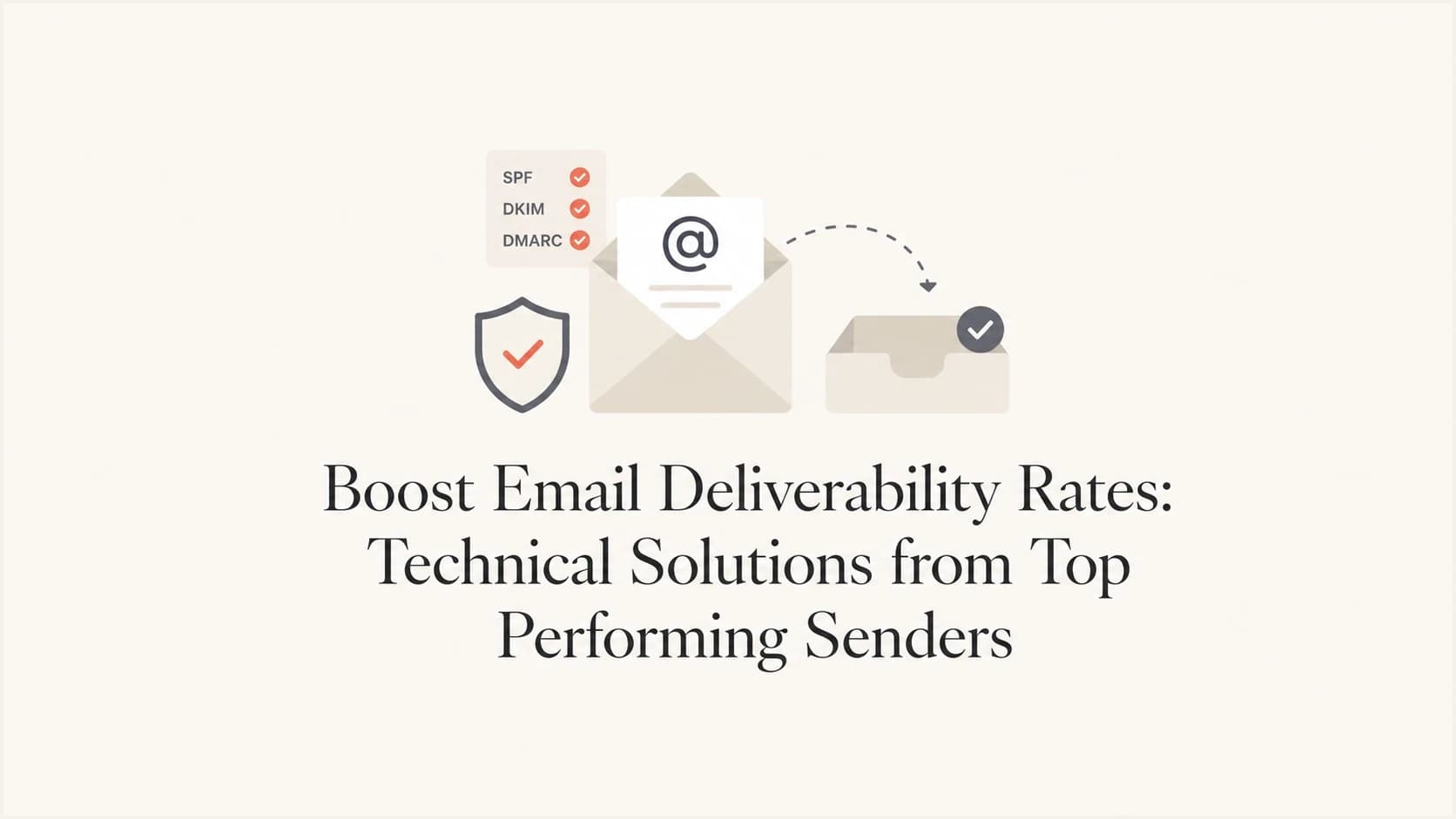 Email deliverability technical solutions thumbnail with authenticated email entering an inbox.