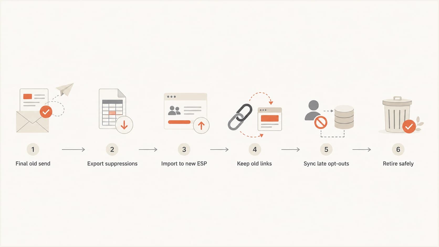 Flowchart showing how opt-outs move from the old ESP into the new ESP.