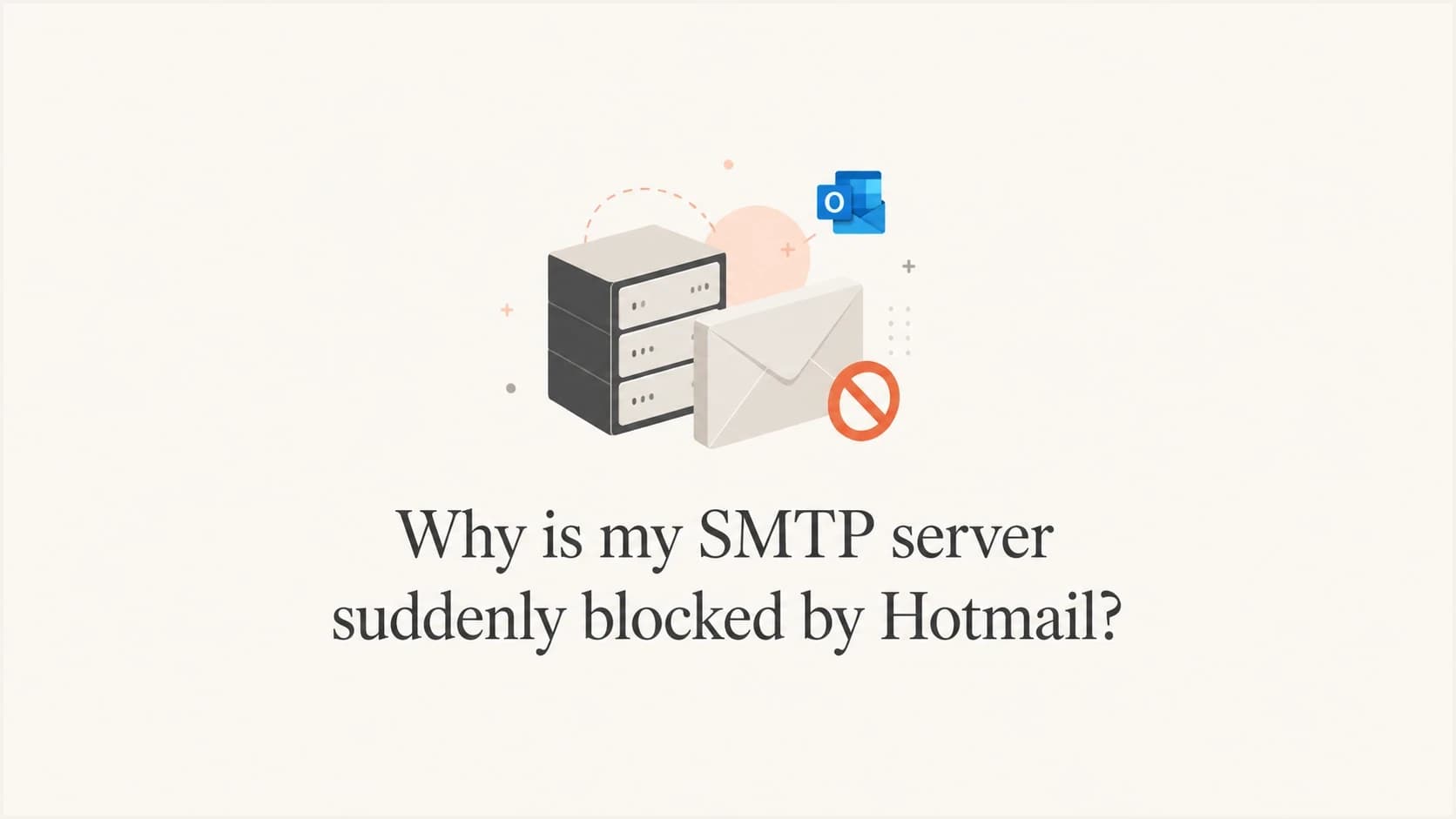 A mail server and envelope thumbnail for a Hotmail SMTP block article.