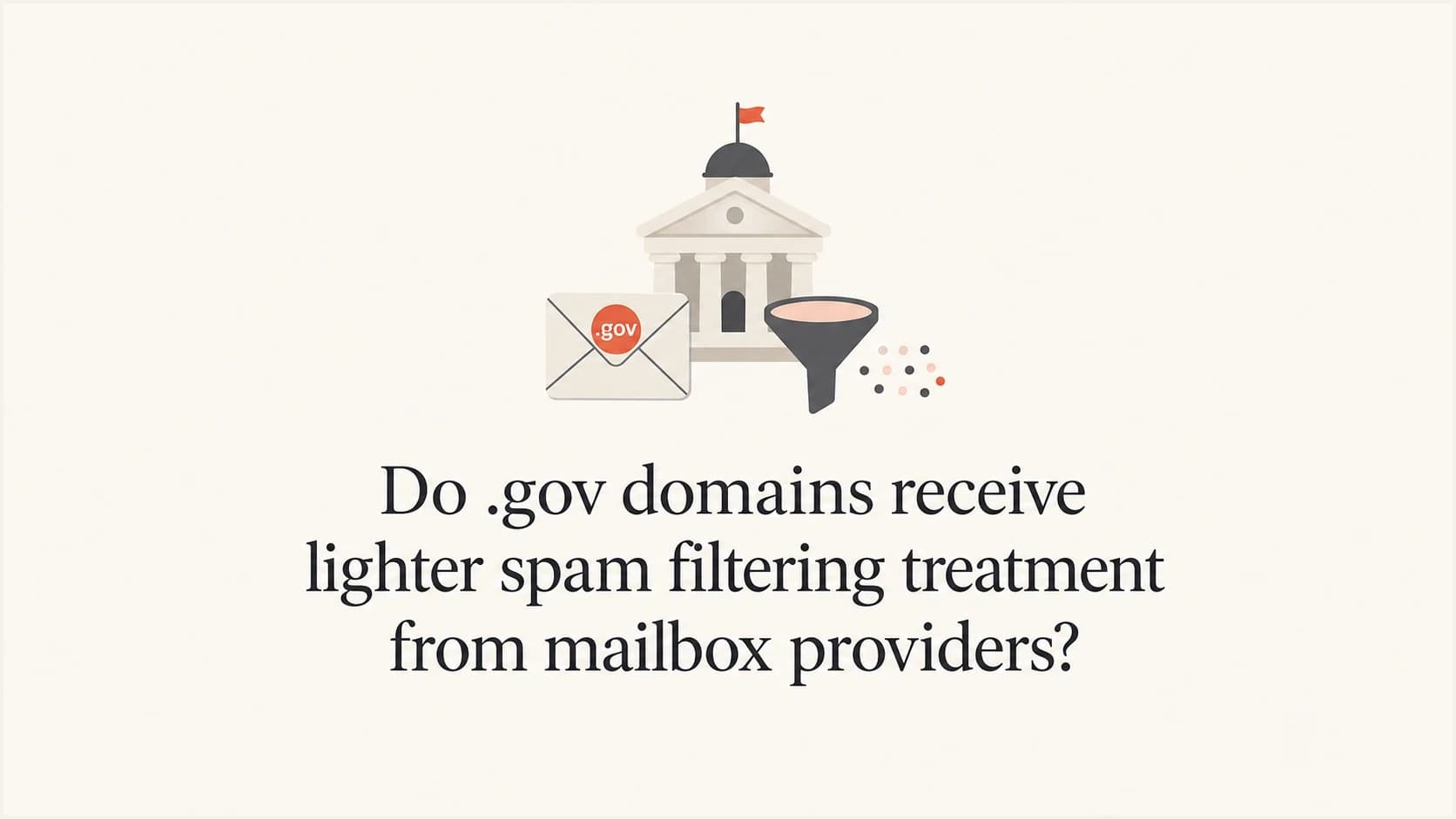 A .gov email passing through a spam filter with authentication signals around it.