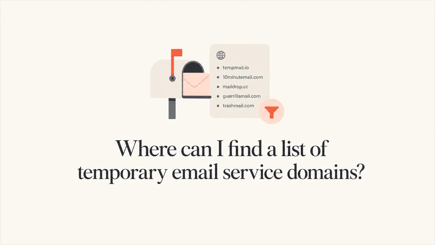 Temporary email domain list thumbnail with a mailbox and filter icon.