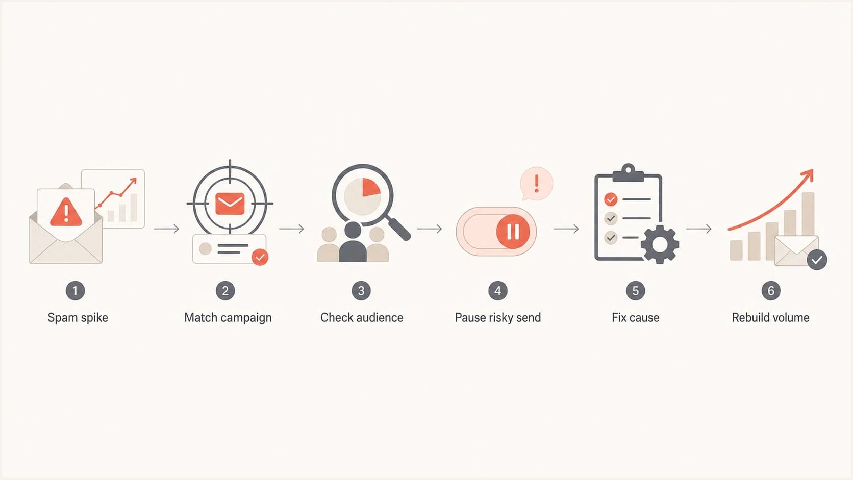 Flowchart for finding the campaign source of a Gmail spam complaint spike.