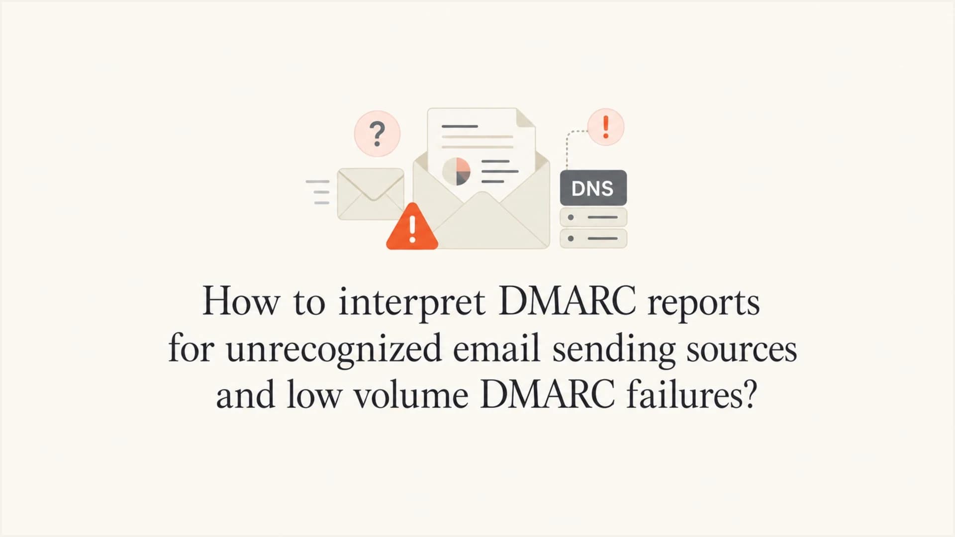 DMARC report interpretation thumbnail with email and DNS objects.