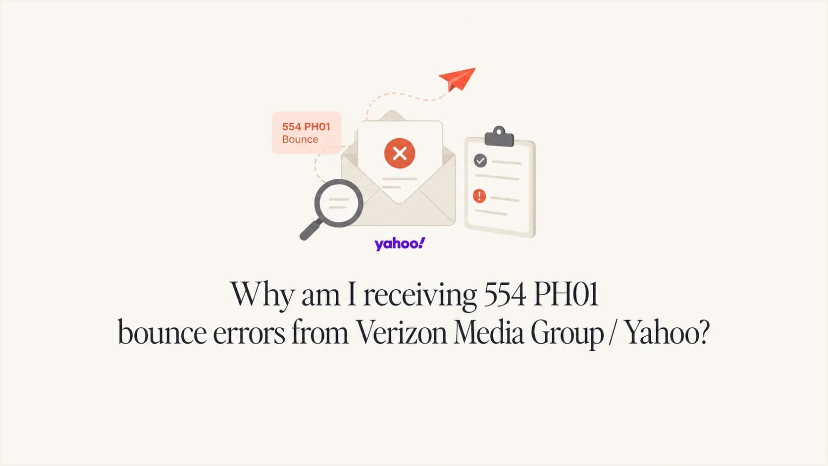 Yahoo PH01 bounce error thumbnail with a rejected email and diagnostic icons.
