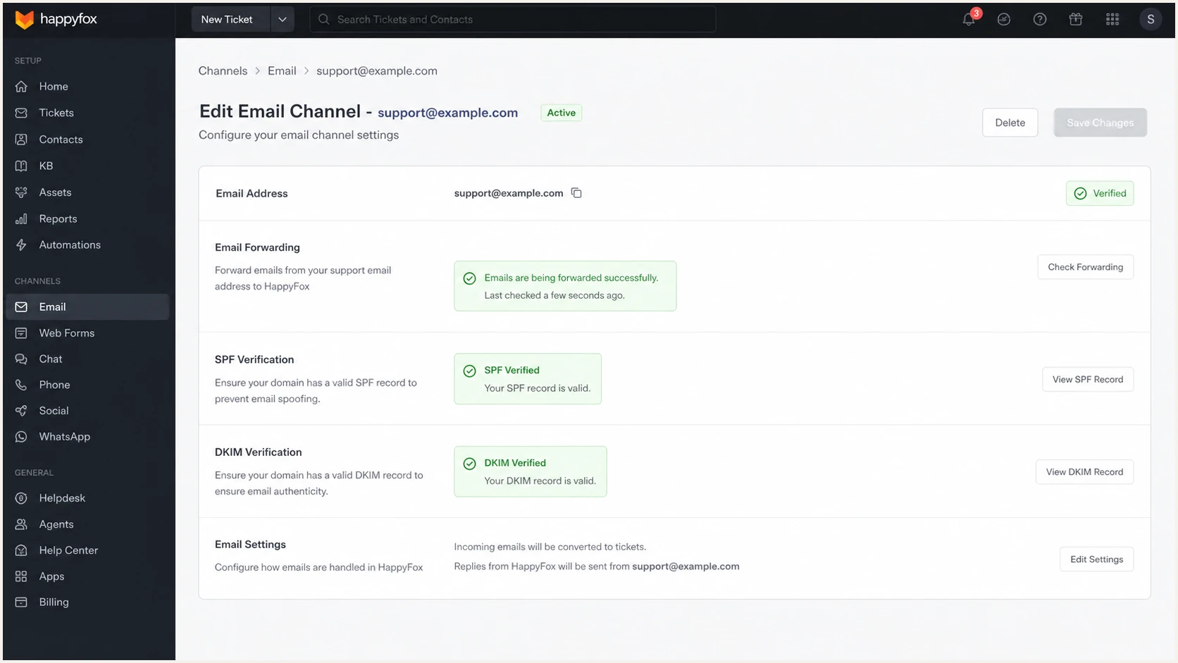 Successful SPF and DKIM verification in HappyFox