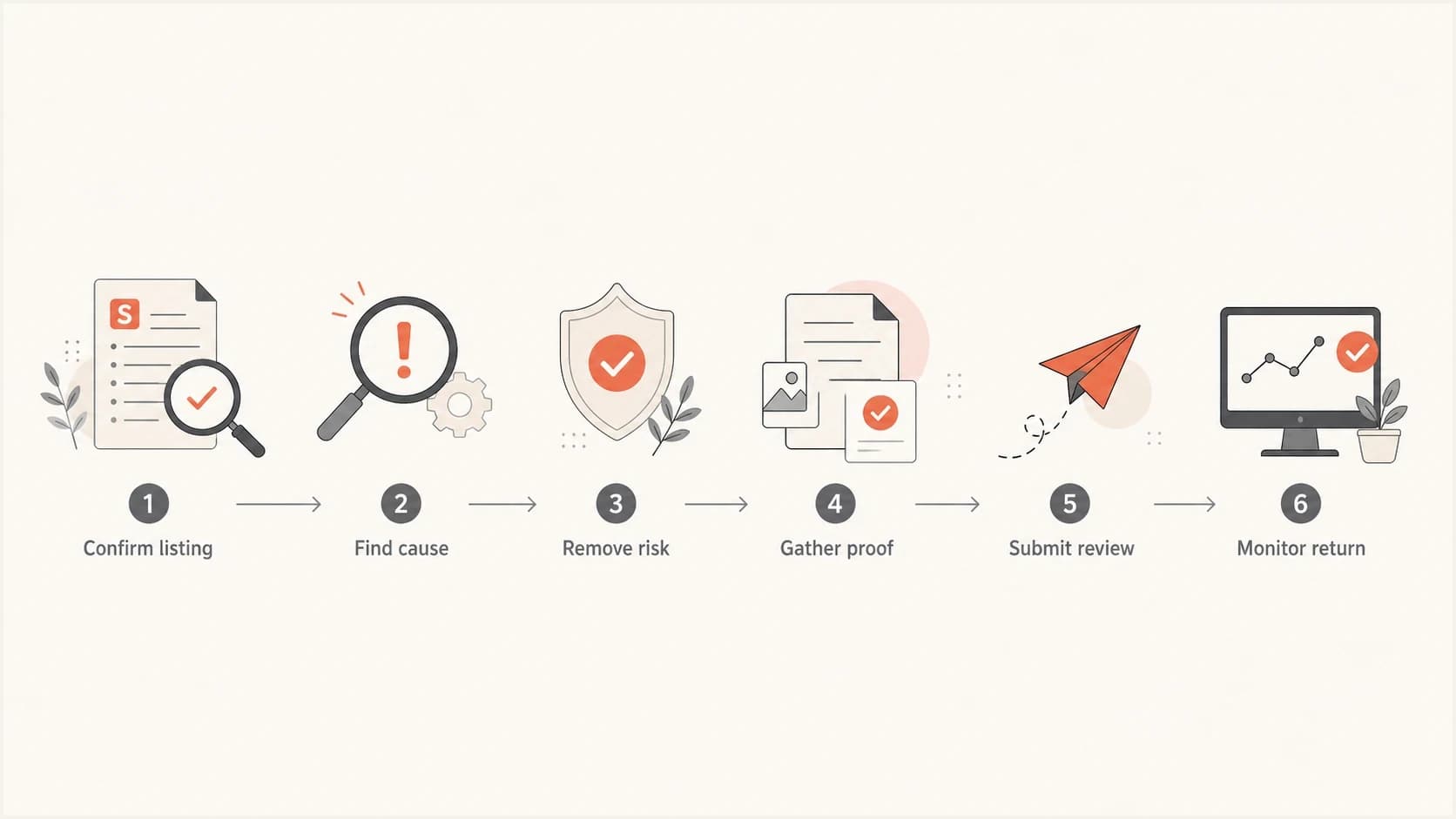 Flowchart showing the SURBL delisting path from listing check to monitoring.