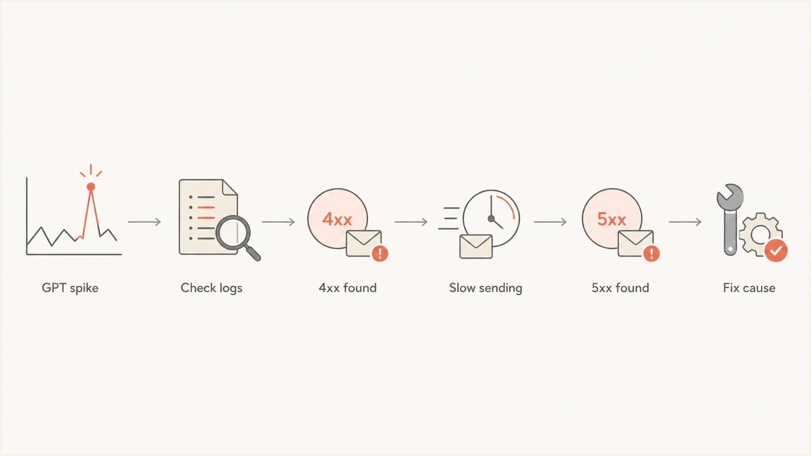 Flowchart for checking delivery error spikes against sending logs.