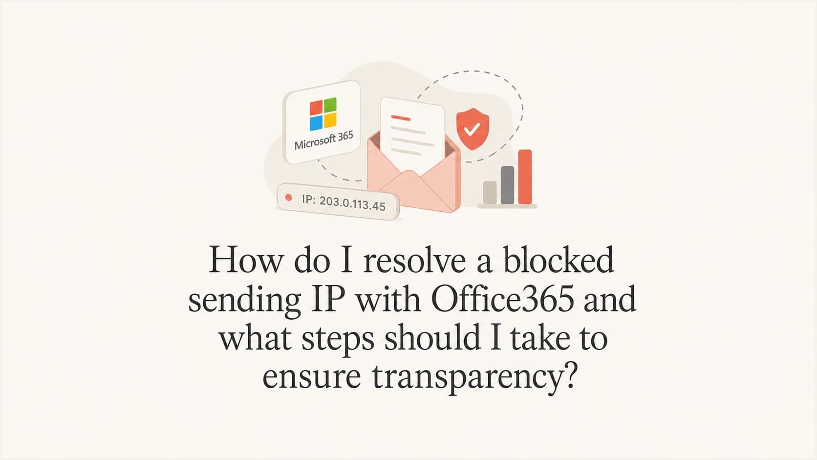 Office365 blocked sending IP recovery with a Microsoft mail icon and IP tag.
