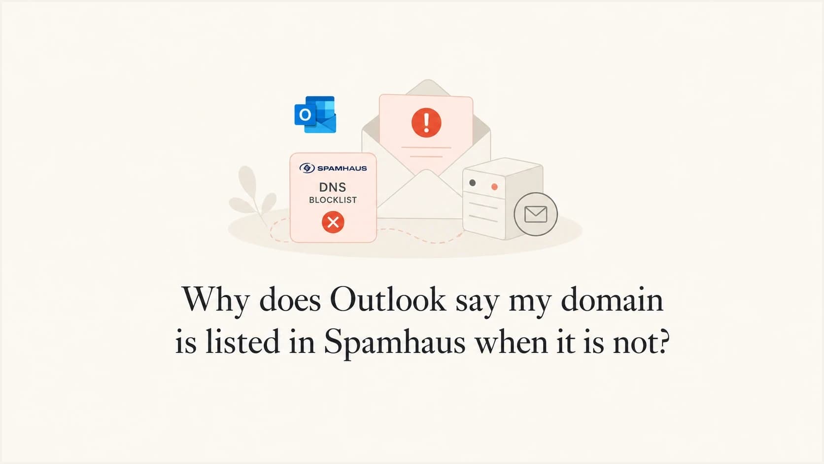 Outlook rejection message linked to a Spamhaus lookup mismatch.