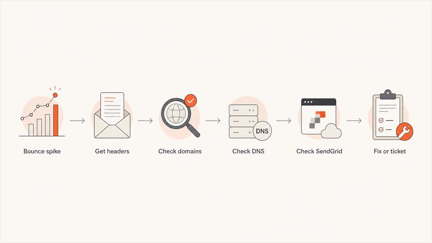 Flowchart for diagnosing sudden DMARC bounces in SendGrid.