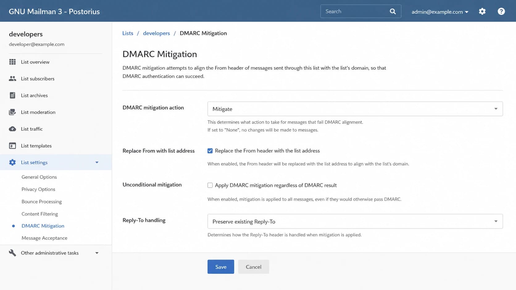 GNU Mailman 3 Postorius settings for DMARC mitigation