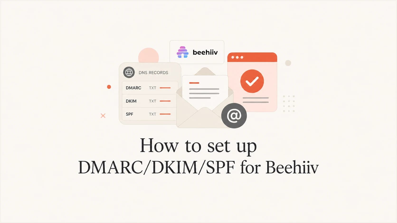 Beehiiv email authentication setup for SPF, DKIM, and DMARC.