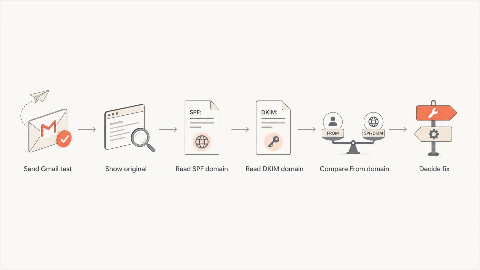 Flowchart for checking Gmail headers before changing SPF DNS records.
