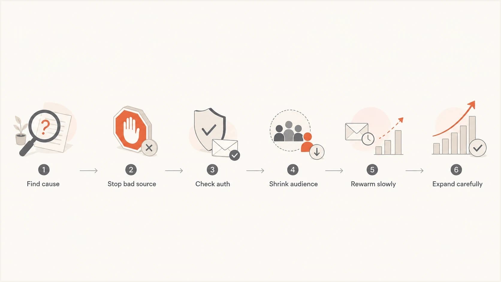 A six-step process for recovering domain reputation after a decline.