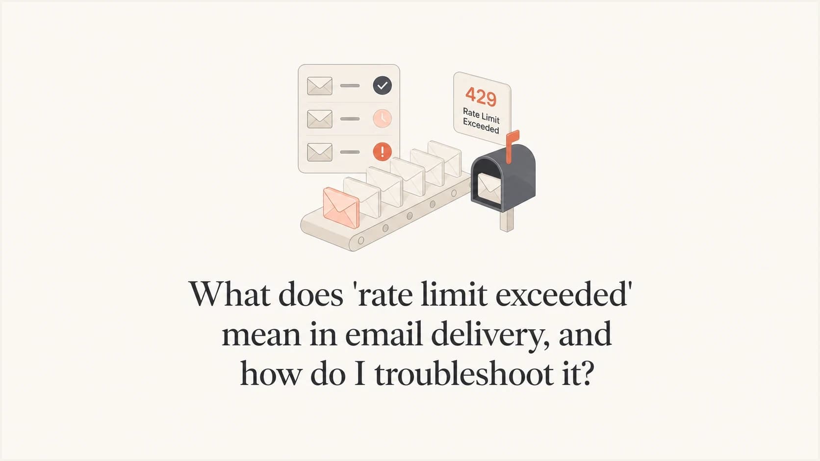 Email delivery rate limit exceeded troubleshooting thumbnail showing a paused sending queue and retry path.
