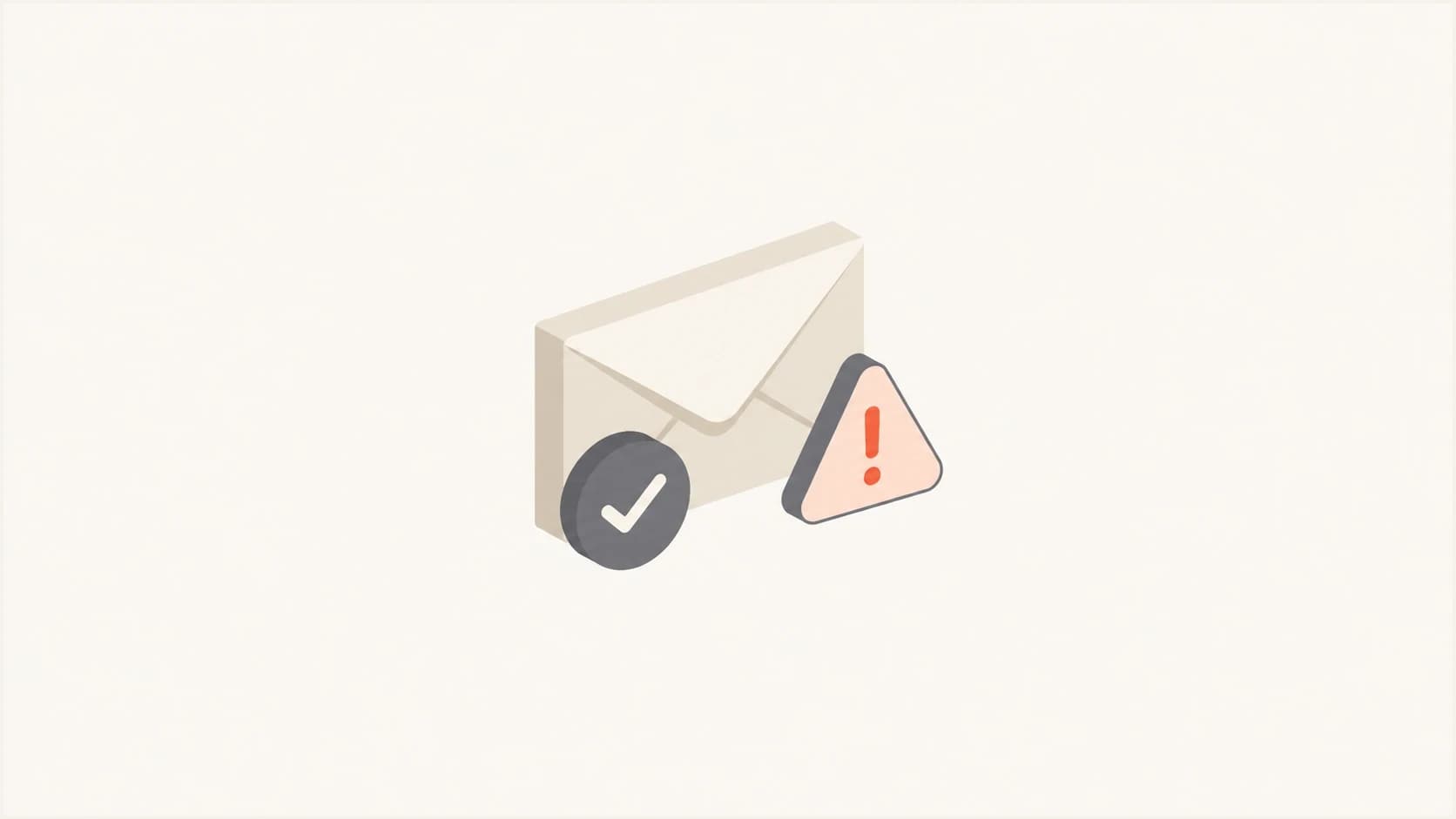 A calm email authentication thumbnail with an envelope, verification badge, and warning marker.