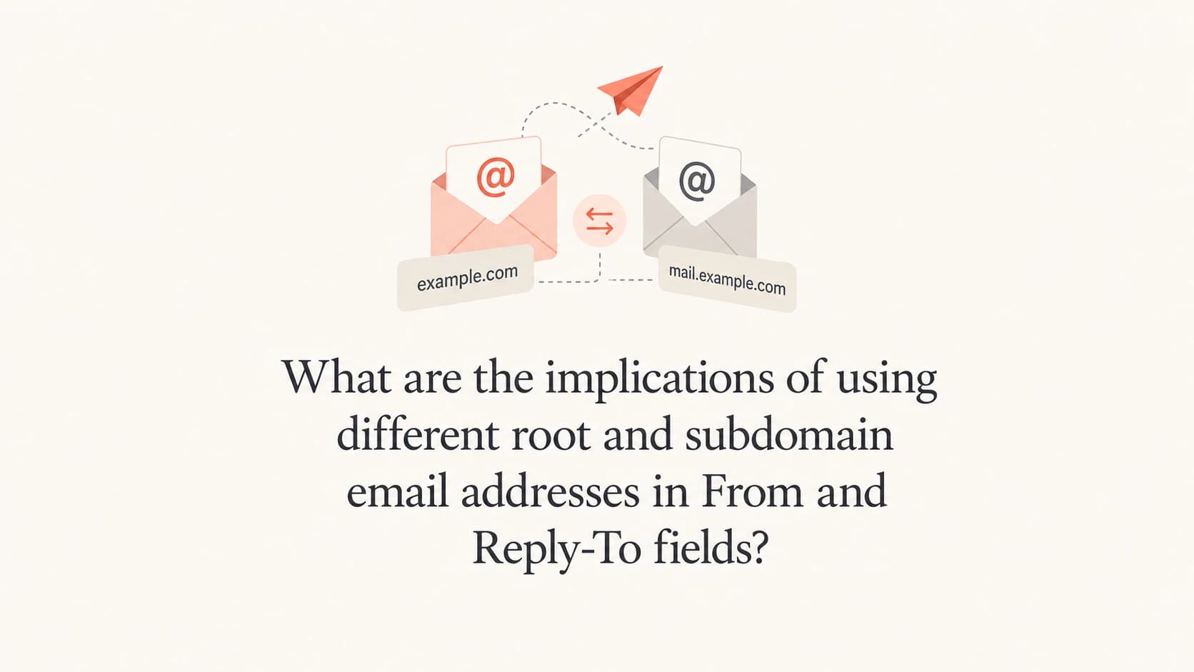 Root domain and subdomain email fields shown as a calm editorial email diagram.