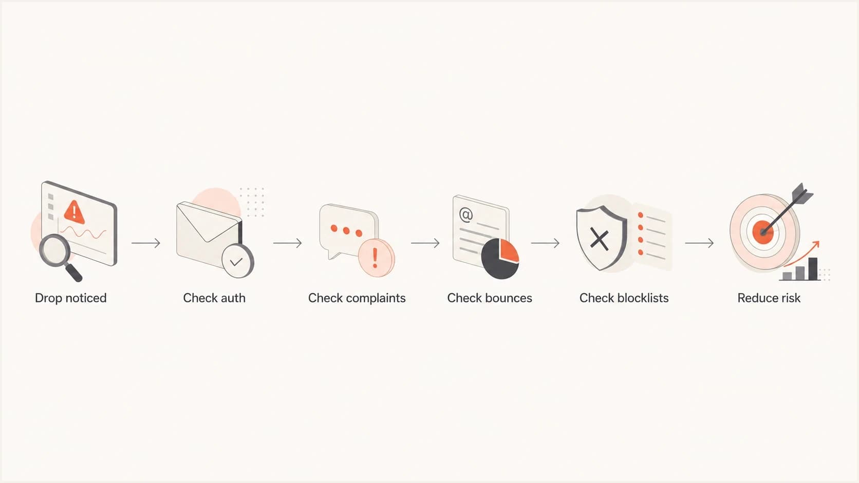 Troubleshooting path for a sudden domain reputation drop.