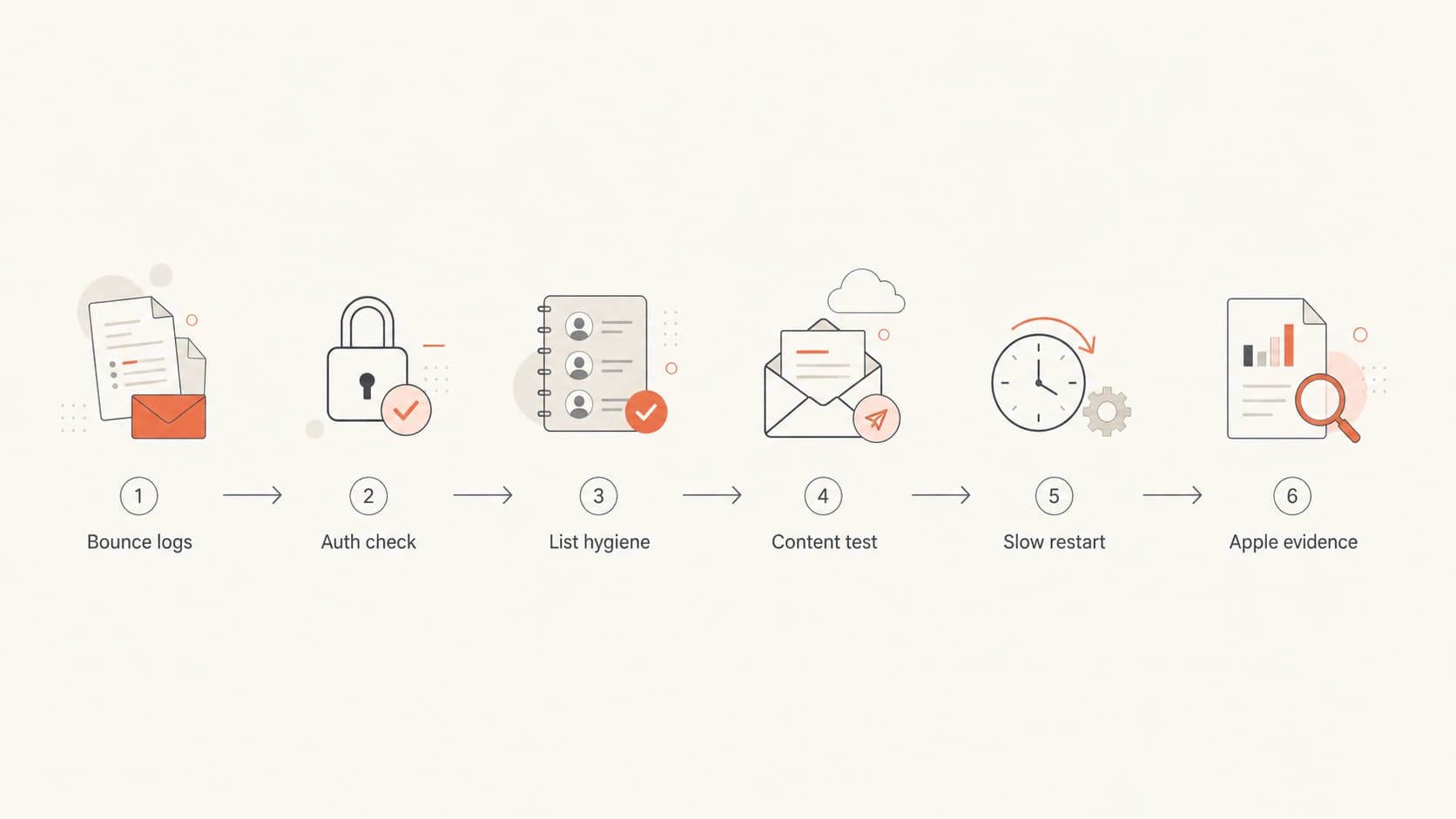 Flowchart showing the sequence for diagnosing and fixing iCloud email blocking.