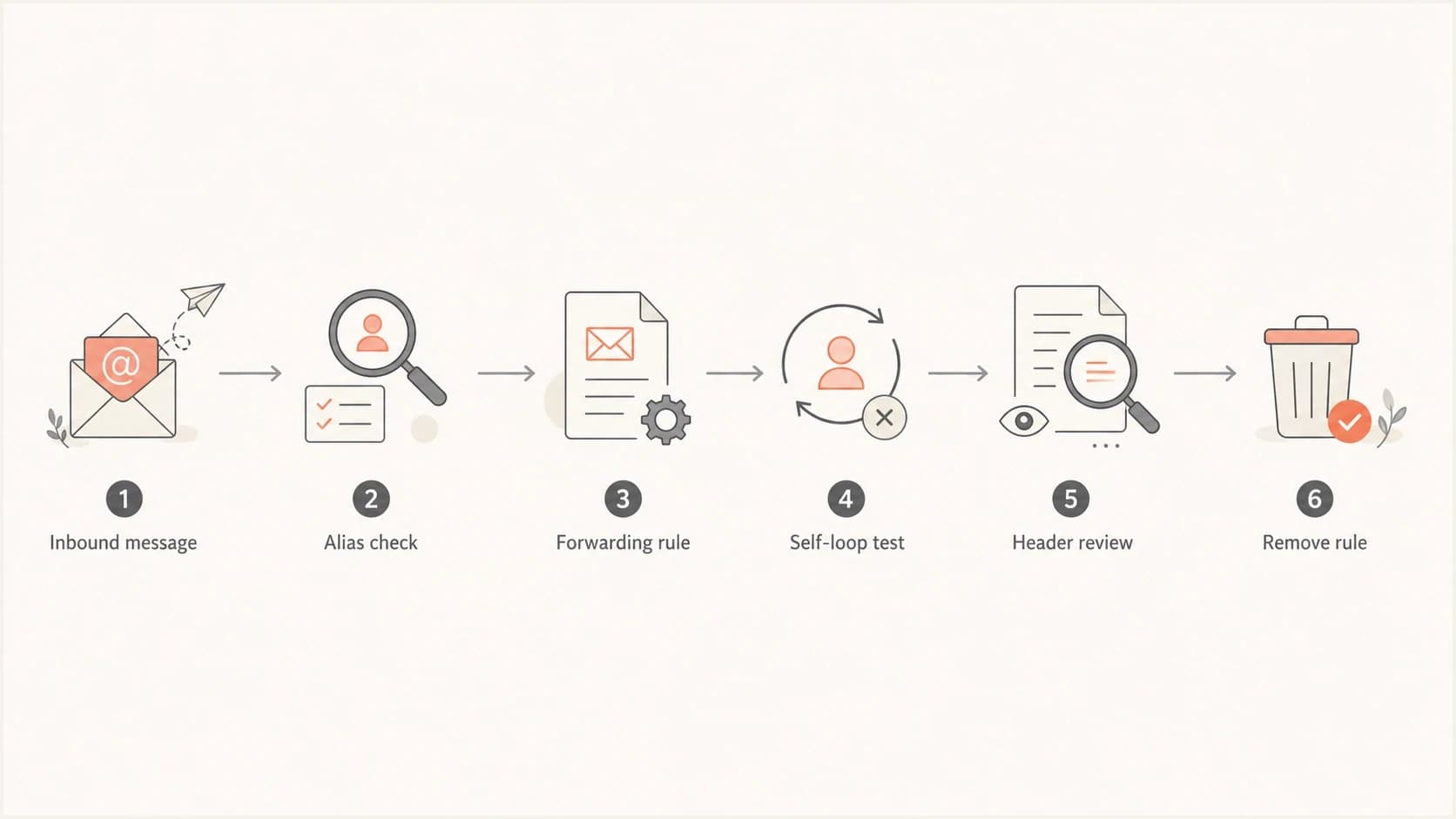 A flowchart showing how to audit and remove a redundant forwarding rule.