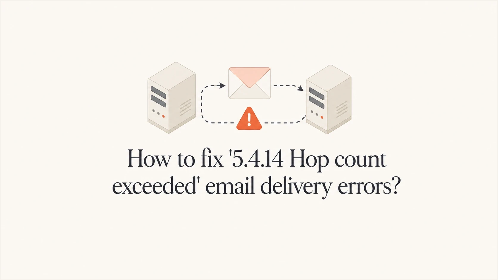 Editorial image showing a mail route loop for a 5.4.14 hop count exceeded error.