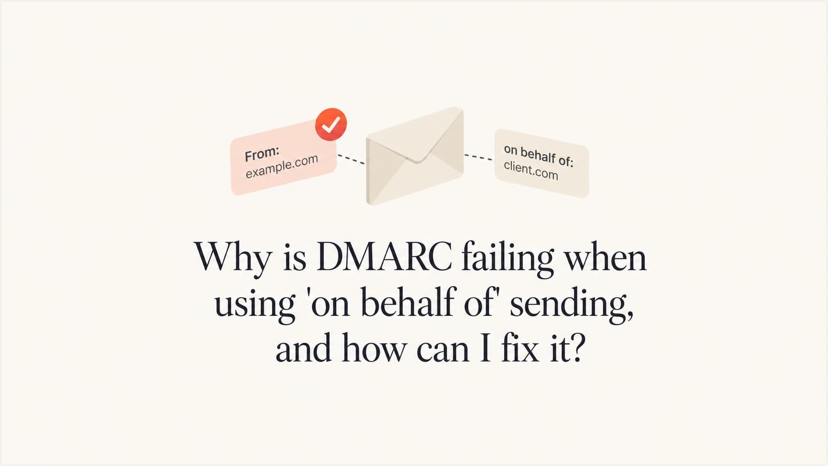 DMARC failing with on behalf of sending because the visible From domain does not match SPF or DKIM.