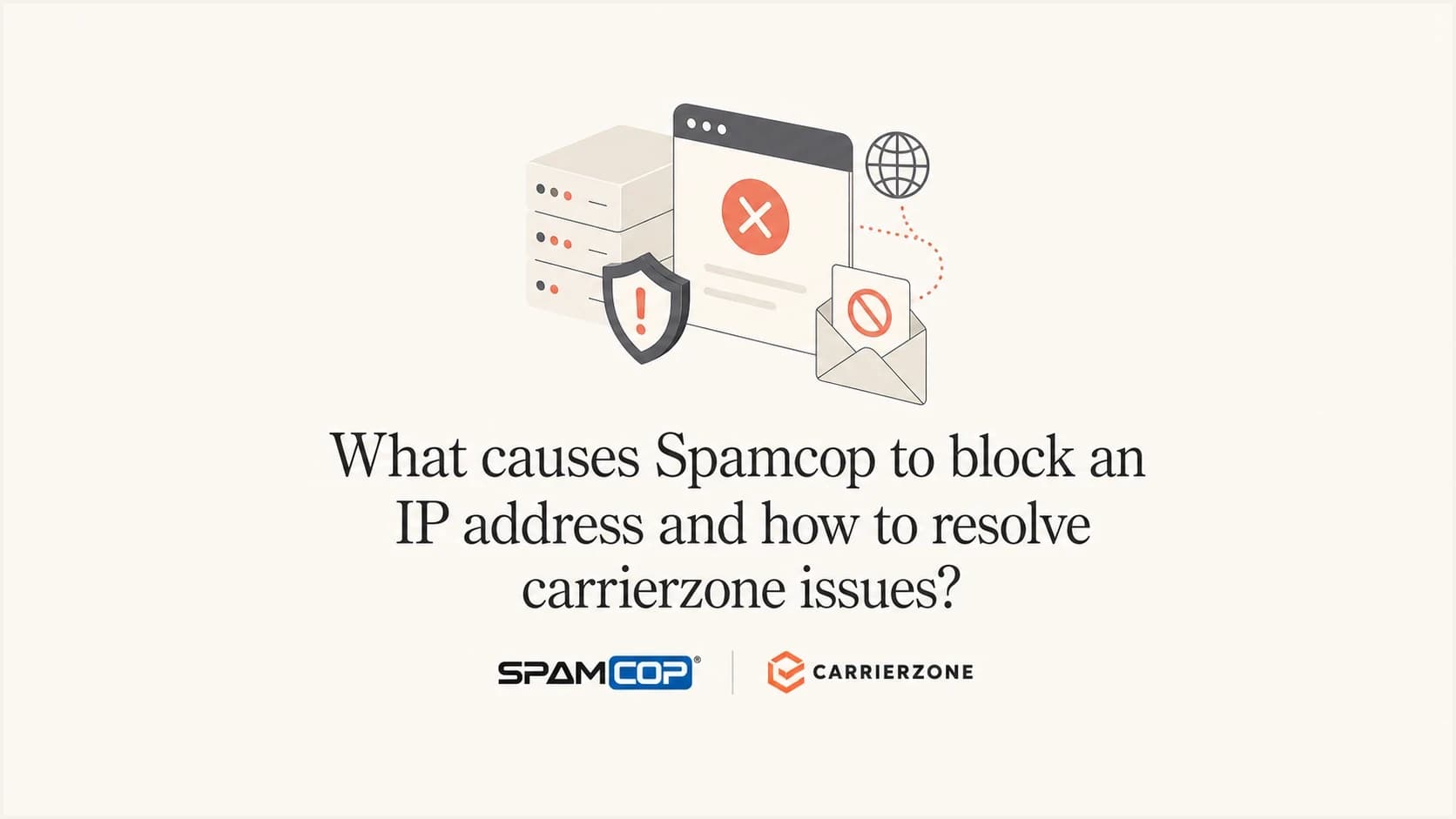 SpamCop and Carrierzone IP blocking concept thumbnail.