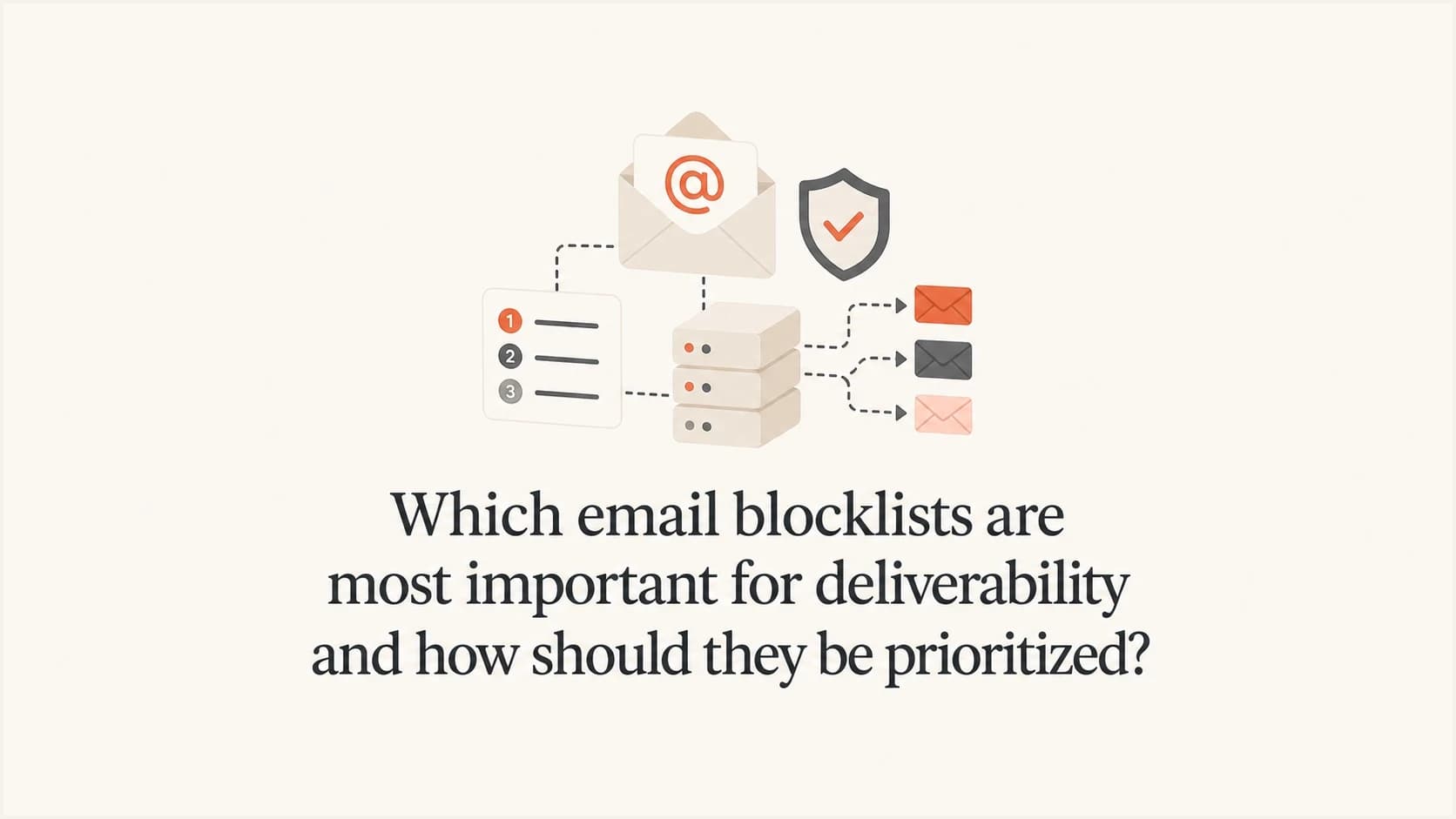 Editorial thumbnail showing mail routing, a shield, and a short blocklist priority marker.