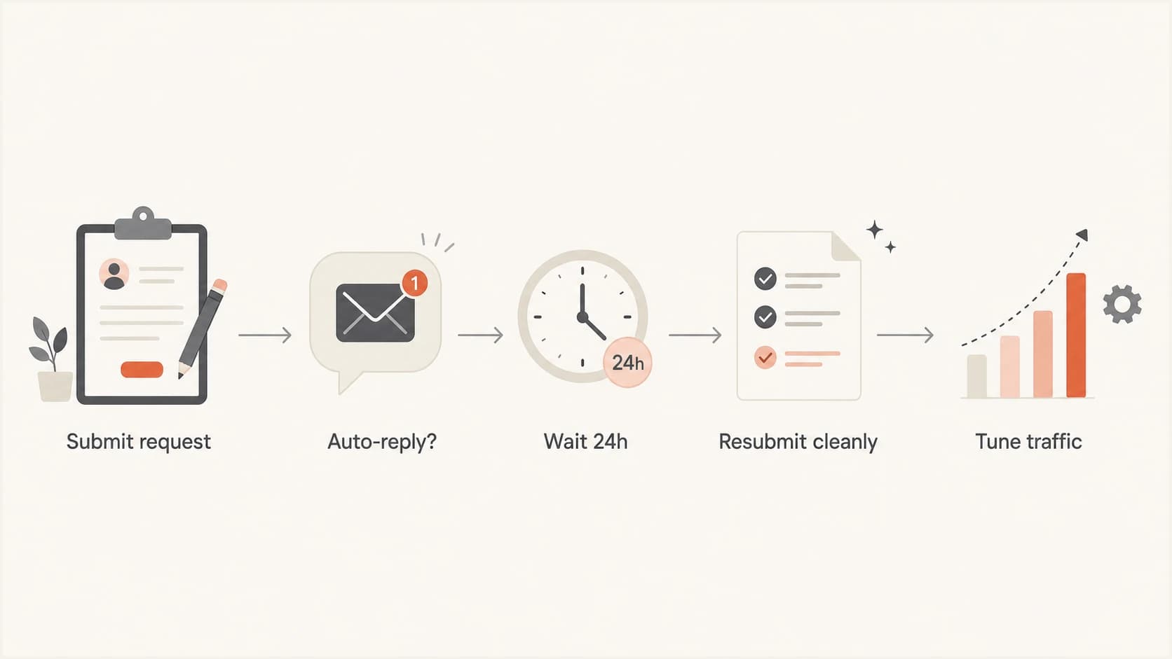 Flowchart showing when to wait, resubmit, and tune traffic for SNDS support.